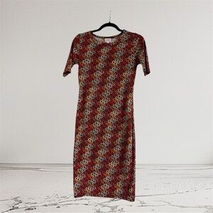 LuLaRoe Red and Yellow Patterned Midi Dress